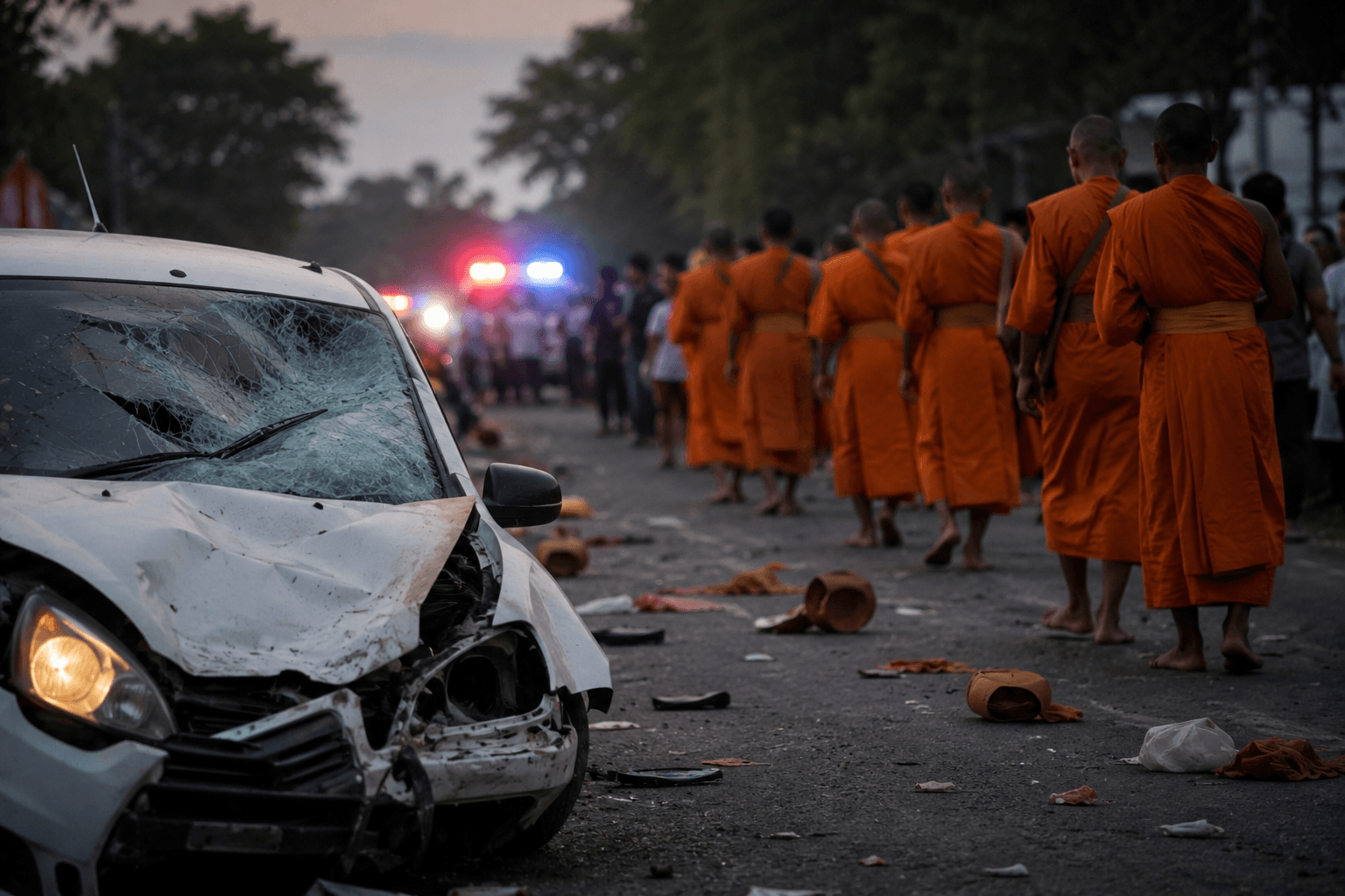 Nine Thai monks killed after 11-year-old driver collides with procession