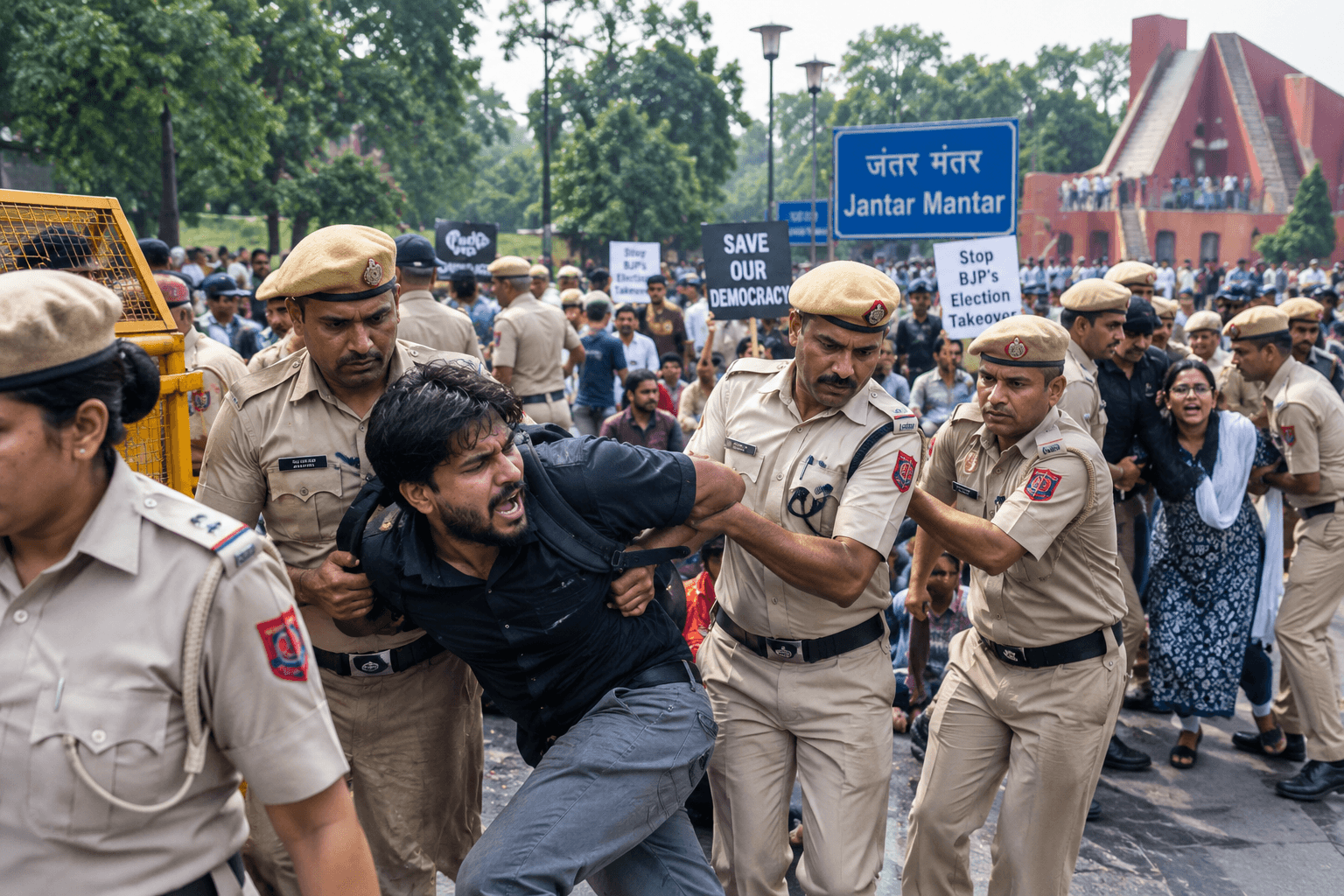 Delhi Police Detain 1,000 Over Jantar Mantar Protest Against Poll Body Chief