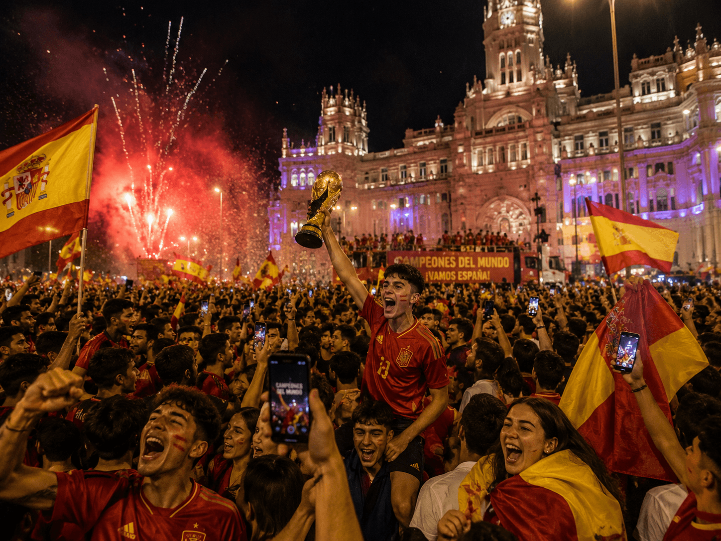 Moment fans in Madrid celebrate World Cup win