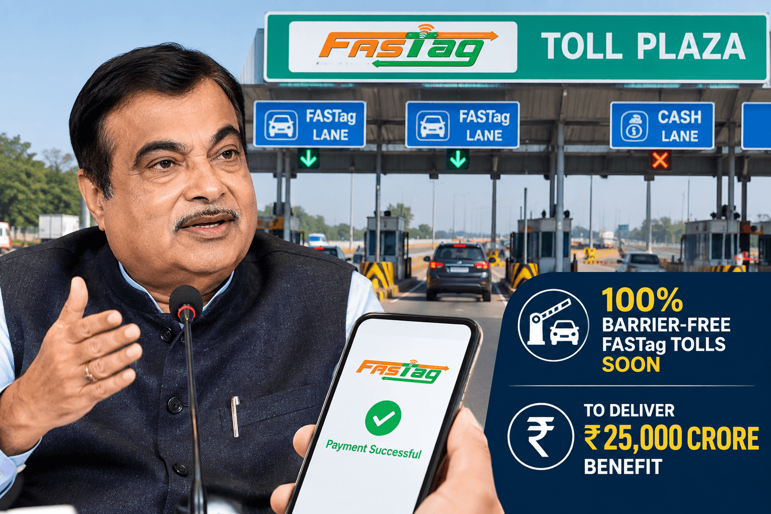 Gadkari: 100% barrier-free FASTag tolls soon; to deliver Rs 25,000 crore benefit