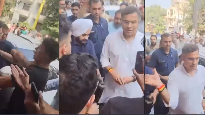 Tilak Nagar Road Inspection: AAP MLA Pulls Up Fresh Road Surface in Front of Delhi PWD Minister; Clash Turns Physical